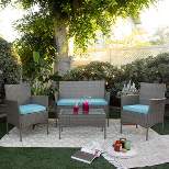 Barton 4 Pieces Outdoor Patio Furniture Set Conversation Sofa and Table Set, Gray/Aqua