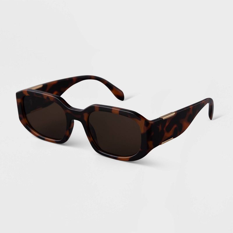 Women&#39;s Tortoise Shell Print Angular Rectangle Sunglasses - A New Day&#8482; Brown, 2 of 3