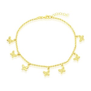 Bella Silver Sterling Silver, Butterfly Charm Rolo Chain Anklet - Gold Plated - Gold - 9+1 Inch - 1 of 3