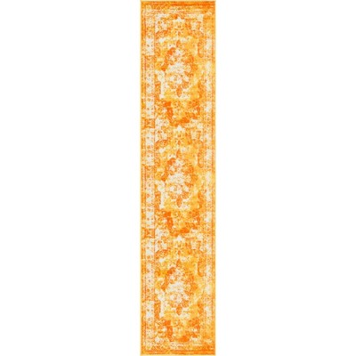 Orange and Yellow Synthetic Stain-Resistant Runner Rug