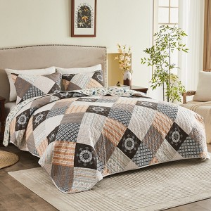 Inhand Microfiber Print Quilt Bedding Set, Flower print Soft Lightweight Coverlet For All Season - 1 of 4