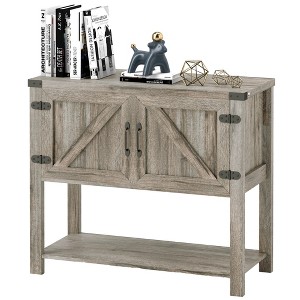 Aghana Digitals Washed-out Gray Farmhouse Accent Cabinet with Barn Doors, Bottom Shelf & Large - 1 of 4