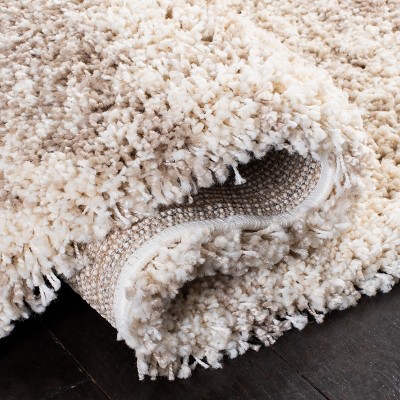 Ivory and Beige Synthetic Shag Runner Rug, 2'3" x 8'