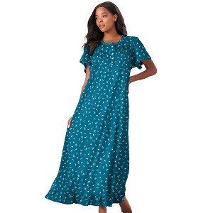 Dreams & Co. Plus Size Petite Long Floral Print Cotton Gown - 1 of 4