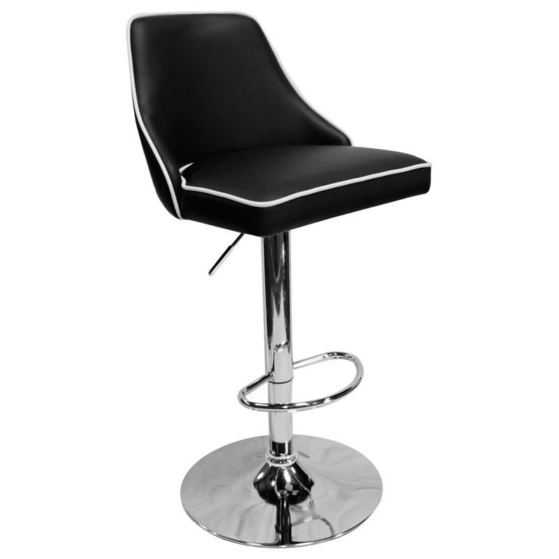 Aaron Presley Faux Leather Adjustable Swivel Bar Stool in Black (Set of 2) - Best Master Furniture, 3 of 4