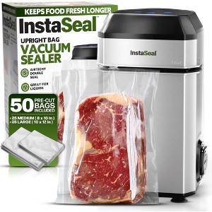 InstaSeal Vacuum Sealer Food Saver Bag Sealer Machine Upright Suction Base With 50 Food Safe Storage Bags - 1 of 4