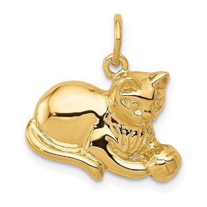 Black Bow Jewelry 14k Yellow Gold 2D Cat and Ball Charm or Pendant - 1 of 4