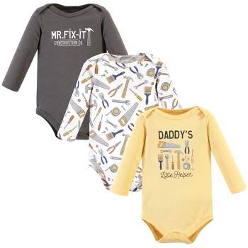 Hudson Baby Infant Boy Cotton Long-Sleeve Bodysuits, Construction Work 3-Pack