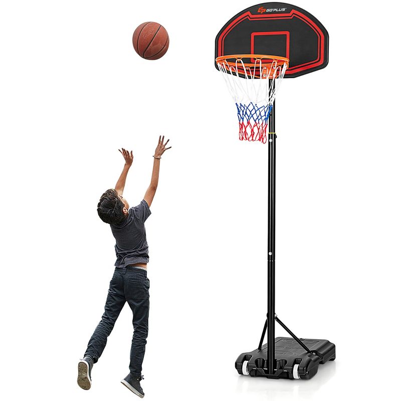 Costway Adjustable Kids Basketball Hoop Stand W/Durable Net Shatterproof Backboard Wheel, 1 of 11