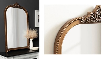 Hubanks 24"x38" Gold Arched Wall Mirror with Ornate Frame