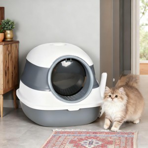 FONTOI Cute Foldable Cat Litter Box with Lid Enclosed Kitty Litter Boxes with High Sides, Air Freshener, Easy Clean, White 20.5"* 16.3"*15" - 1 of 4