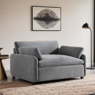 50*43" Oversized Chenille Single Sofa Chair,Wide and Deep Seat Accent Chair,Modern Upholstered Comfy Armchair with Pillows - Leovsnove