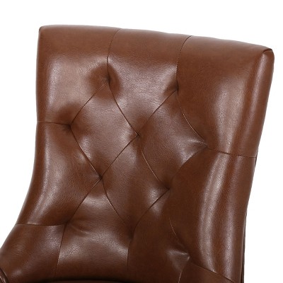 Cognac Brown Faux Leather Upholstered Dining Chairs with Wood Legs