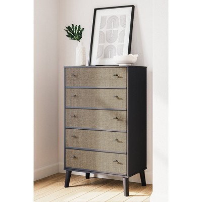 Charlang Black and Beige 5-Drawer Mid-Century Chest