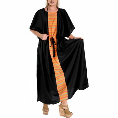 LA LEELA Women's House Daily Routine Evening Wear Vacation Casual Dailywear Holiday Loungewear Plus Size Caftan Maxi Boho Nightwear 2X-3X Black, Solid