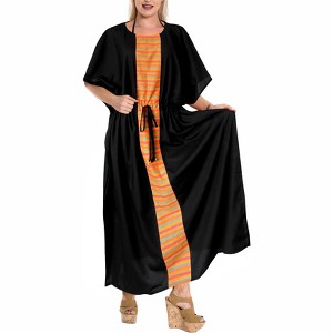 LA LEELA Women's House Daily Routine Evening Wear Vacation Casual Dailywear Holiday Loungewear Plus Size Caftan Maxi Boho Nightwear 2X-3X Black, Solid - 1 of 4