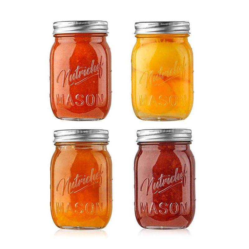 NutriChef 4 Pcs. Glass Mason Jars with Regular Lids and Bands, DIY Magnetic Spice Jars, Ideal for Meal Prep, Jam, Honey, Wedding Favors, and more, 2 of 8