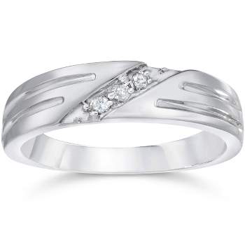 Pompeii3 Mens Real Diamond 14k White Gold Wedding Ring Band New