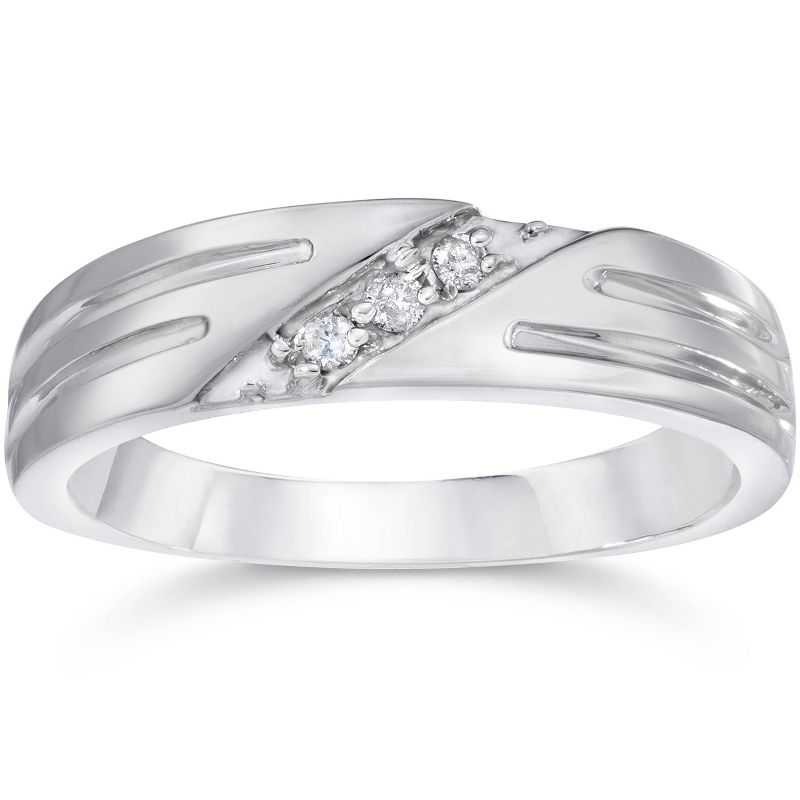 Pompeii3 Mens Real Diamond 14k White Gold Wedding Ring Band New, 1 of 6