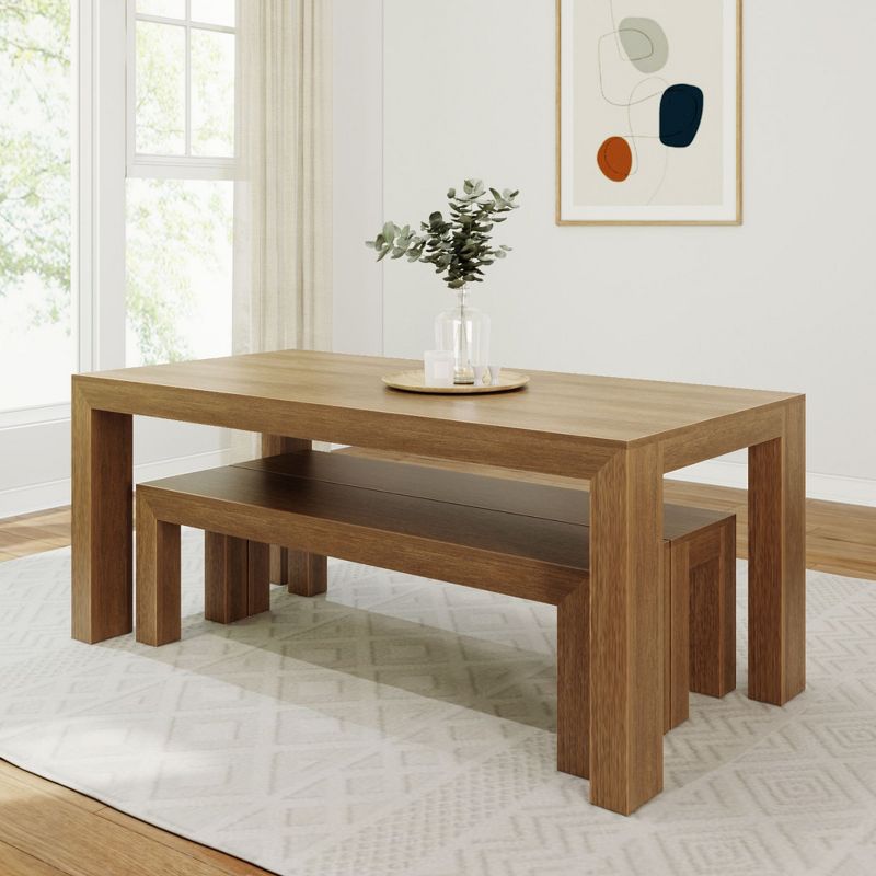 Plank+Beam Farmhouse Dining Table Set with 2 Benches, Table for Dining Room/Kitchen, Seats 6, 72 Inch, 3 of 6