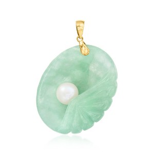 Ross-Simons 8mm Cultured Pearl and Jade Seashell Pendant With 14kt Yellow Gold Size 1.75 - 1 of 3