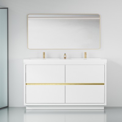 Bencmate Bathroom Storage Cabinets, Standalone Bathroom Vanity with Sink. Storage Cabinet featuring Countertop, Soft Closing Drawers, White,