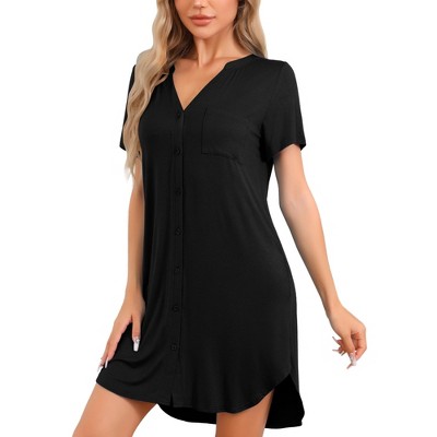 cheibear Women's V-Neck Front Button Down Short Sleeve Nightgowns