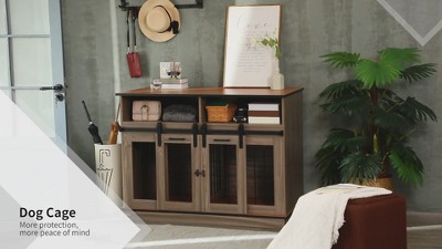 White Dual-Door Dog Crate Table with Shelves