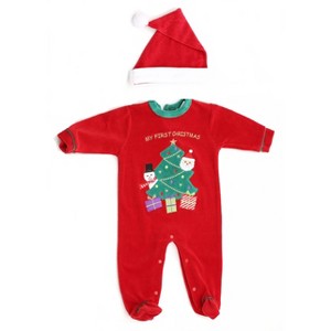 Just Love Christmas Coverall for Baby & Infant with Matching Santa Hat - 1 of 2