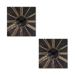 HomeRoots Set of Two Black And Gold Wood Analog Square Cinema Wall Clocks - 1 of 4