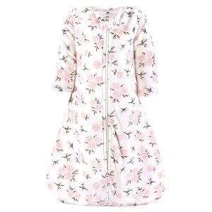 Hudson Baby Infant Girl Long Sleeve Plush Faux Fur Sleeping Bag, Wearable Blanket, Neutral Pink Floral - 1 of 2