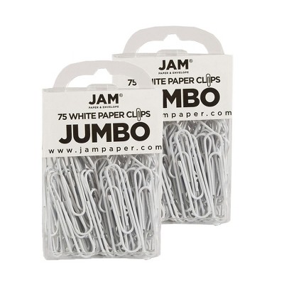 JAM Paper Colored Jumbo Paper Clips Large 2 Inch White Paperclips 2184934A