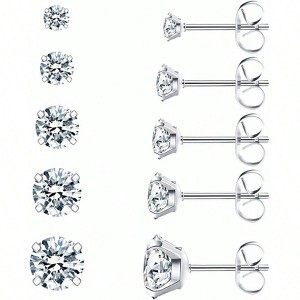 5 Pairs Diamond Stud Set, Stainless Steel Sliver Eearings Set for Women, 3 - 8mm Hypoallergenic Cubic Zirconia 316L Earrings - 1 of 4