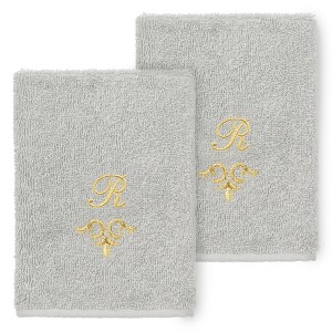 Linum Home Textiles 100% Turkish Cotton MONICA Gold Thread 2PC Embellished Washcloth Set - 1 of 3