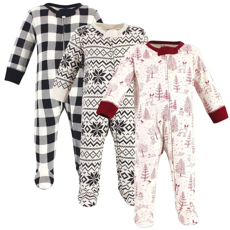 Touched by Nature Baby Organic Cotton Zipper Sleep and Play 3pk, Winter Woodland, 1 of 5