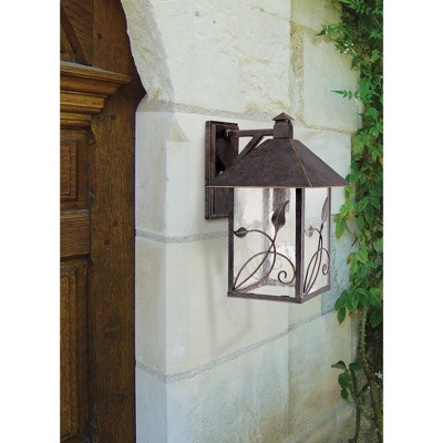 Bronze Leaf and Vine Lantern-Style Outdoor Wall Light