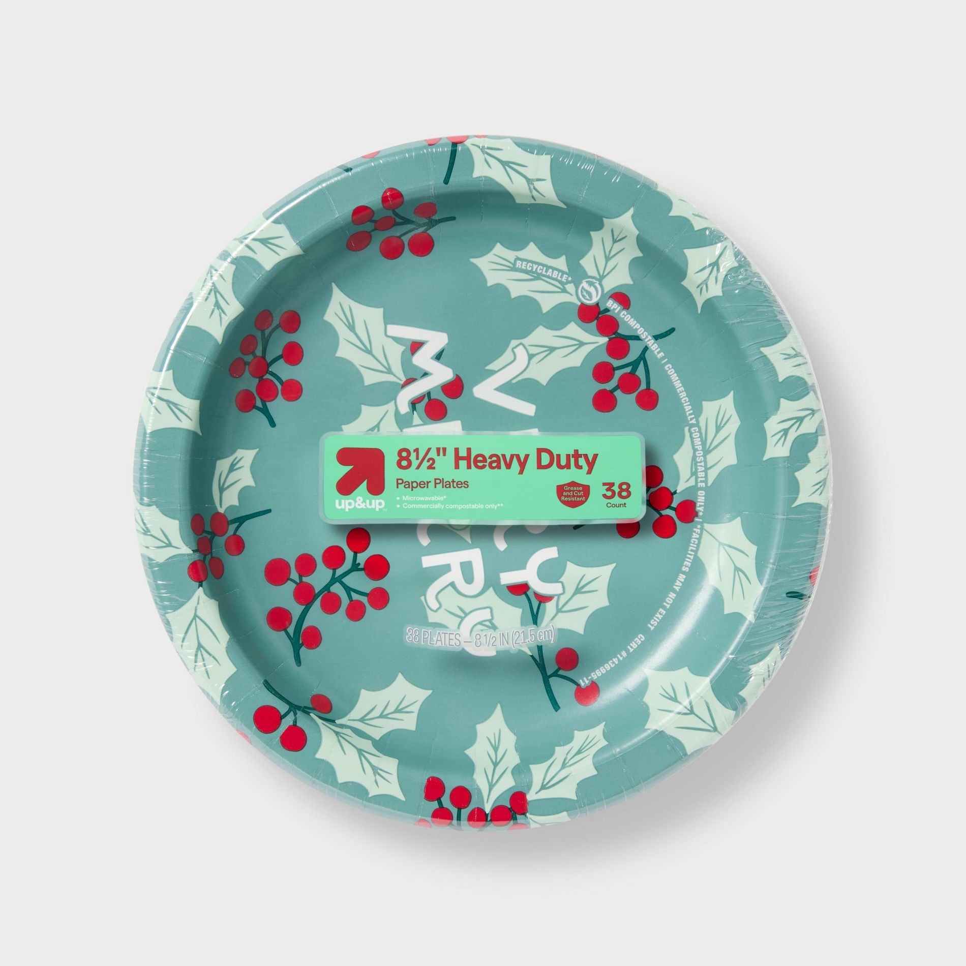 Holiday Disposable Plates - Holly - 8.5" - 38ct - up&up™