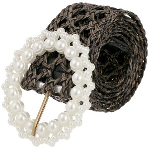 INSPIRE CHIC Womens Braided Woven Hollow Out 1.6" Width Wide Pearl Buckle Bohemian Waist Belts 1Pc - 1 of 4