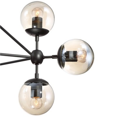 Mid-Century Sputnik-Inspired Black Chandelier with Cognac Glass Globes