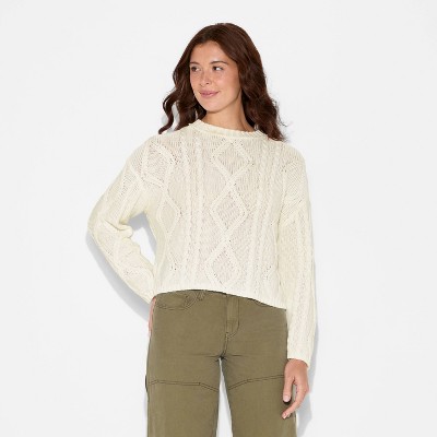 Women's Crewneck Cotton Cable Pullover Sweater - Wild Fable