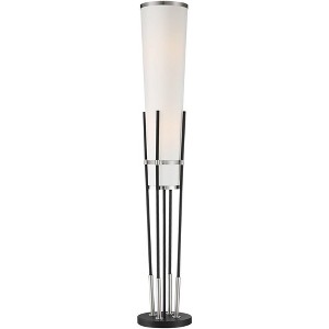 Possini Euro Design Flute Mid Century Modern 64" Tall Floor Lamp with Smart Socket Satin Black Nickel White Shade for Living Room House - 1 of 4