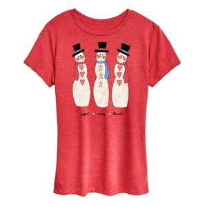 Women's - Instant Message - Joyful Merry Blessed Christmas Snowmen Short Sleeve Graphic T-Shirt - 1 of 4