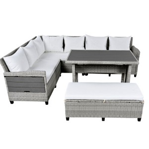 Modern Woven Rope Sofa Set �C 5-Piece Sectional with Glass Table - 1 of 3