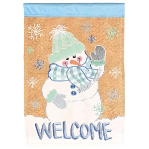Magnolia Garden Welcome Waving Snowman 13 x 18 Inch Polyester Garden Flag - 1 of 2