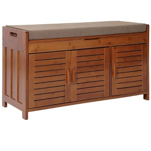 Shoe Bench, Entryway Shoe Cabinet, Bamboo Shoe Rack with Hidden Storage and Upholstery (Large Capacity) - 1 of 4