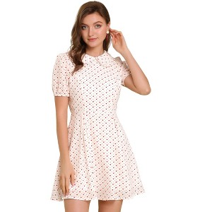 Allegra K Women's Heart Dots Print Short Sleeve A-Line Peter Pan Collar Mini Dress - 1 of 4