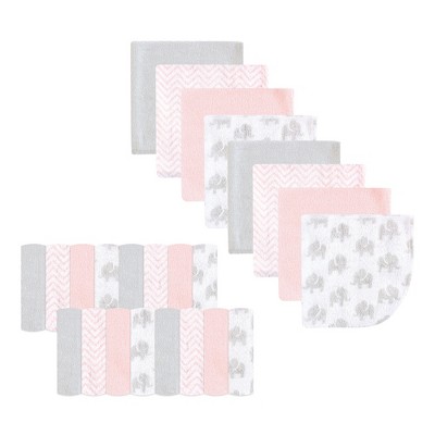 Luvable Friends Baby Girl Super Soft Bundle Washcloths, Pink Elephant, One Size