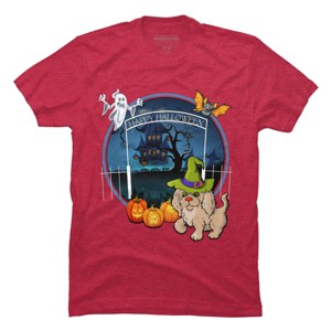 Men's Design By Humans Puppy Dog Witch Hat Halloween Ghost By Fractals T-Shirt - 1 of 4
