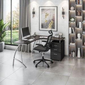 Vynxaria Techni Mobili Modern L- Shaped Computer Desk with File Cabinet and Storage, Espresso - 1 of 4