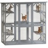 FURNIinspire Outdoor Cat House,Wooden Feral Cat Shelter Enclosure with 6 High Ledges, 61.6"*31.8"*70" - 3 of 4